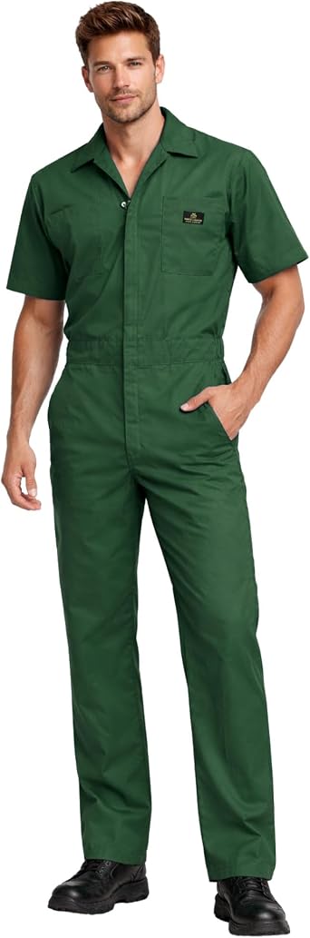 M&M SCRUBS Mens Short Sleeve Coverall Front Zip Up Workwear Jumpsuit for Mechanic, Industrial 6 Pockets Overall Uniform
