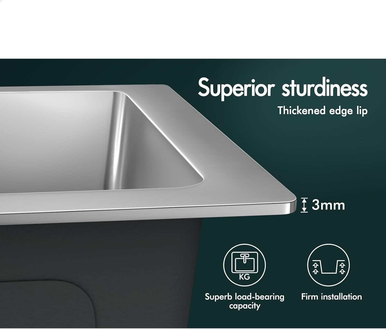 Kitchen Sink Single Bowl with Waste Strainer & Drainboard, 870x 450x 205mm, 304 Stainless Steel Water Basin Sinks with 3mm Thick Edge in Silver