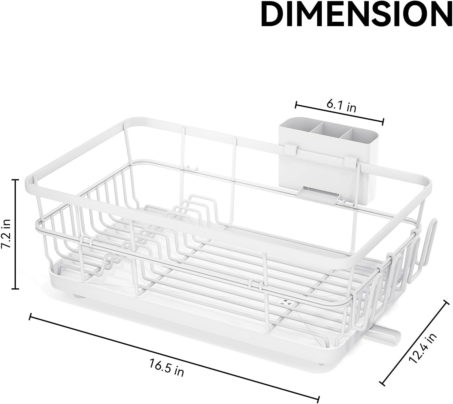 TOOLF Dish Drying Rack, Dish Racks for Kitchen Counter, Stainless Steel Sink Organization and Storage Essentials with Cutlery Holder, Dish Drainer, Home and Appartment Decor, 12.4''W x 16.5''L, White