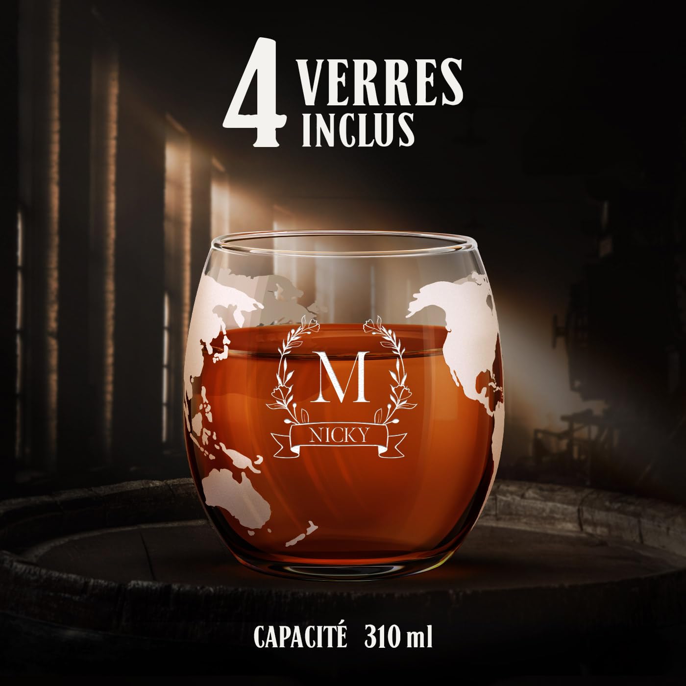Maverton Ensemble de Carafe avec 4 Verres Gravés - Cadeau couples - 850 ml Carafe Globe - Motif
