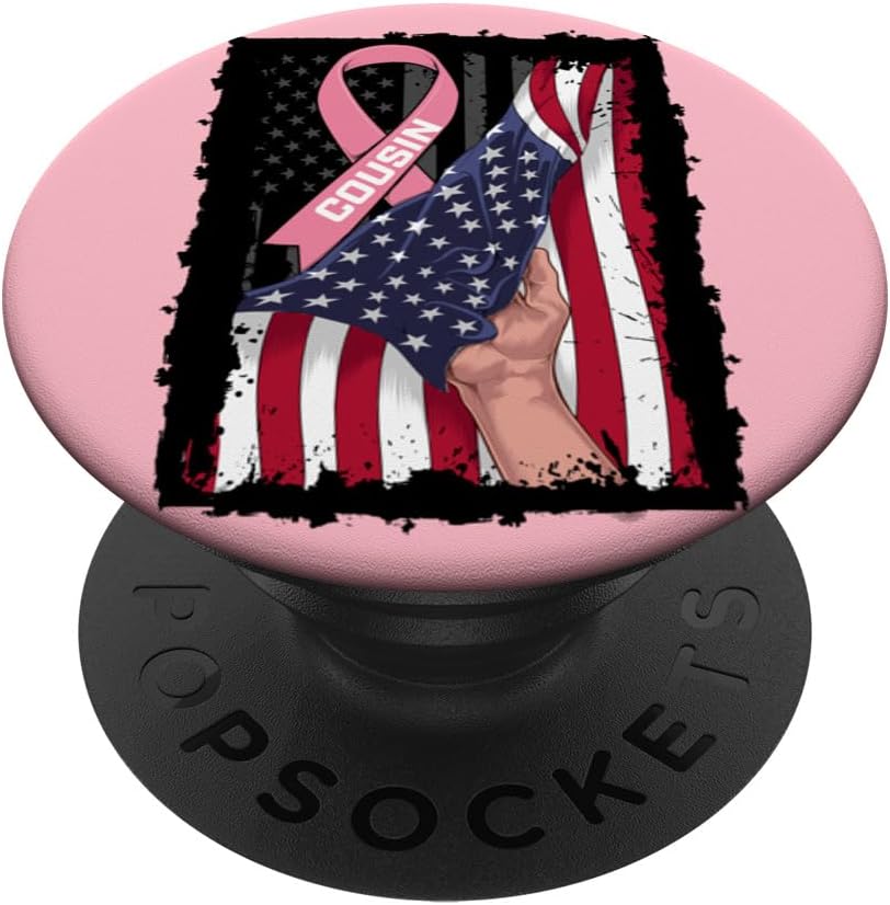Pink Ribbon Cousin Breast Cancer Awareness Flag Gifts Items PopSockets Standard PopGrip