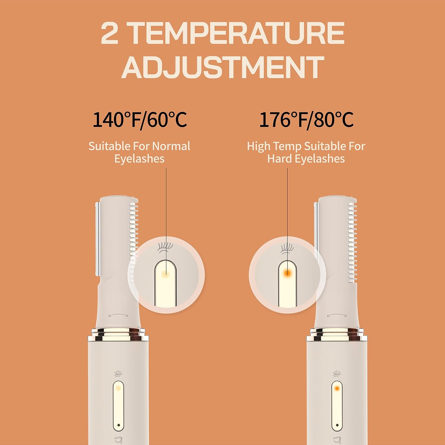 2-in-1 Heated Eyelash Curler and Eyebrow Trimmer for Women, Dual Temp, 10° Flex Head,Type-C Charging, Detachable Blades, Auto Off and Travel Lock, Ergonomic Comfort Design (LightApricot)