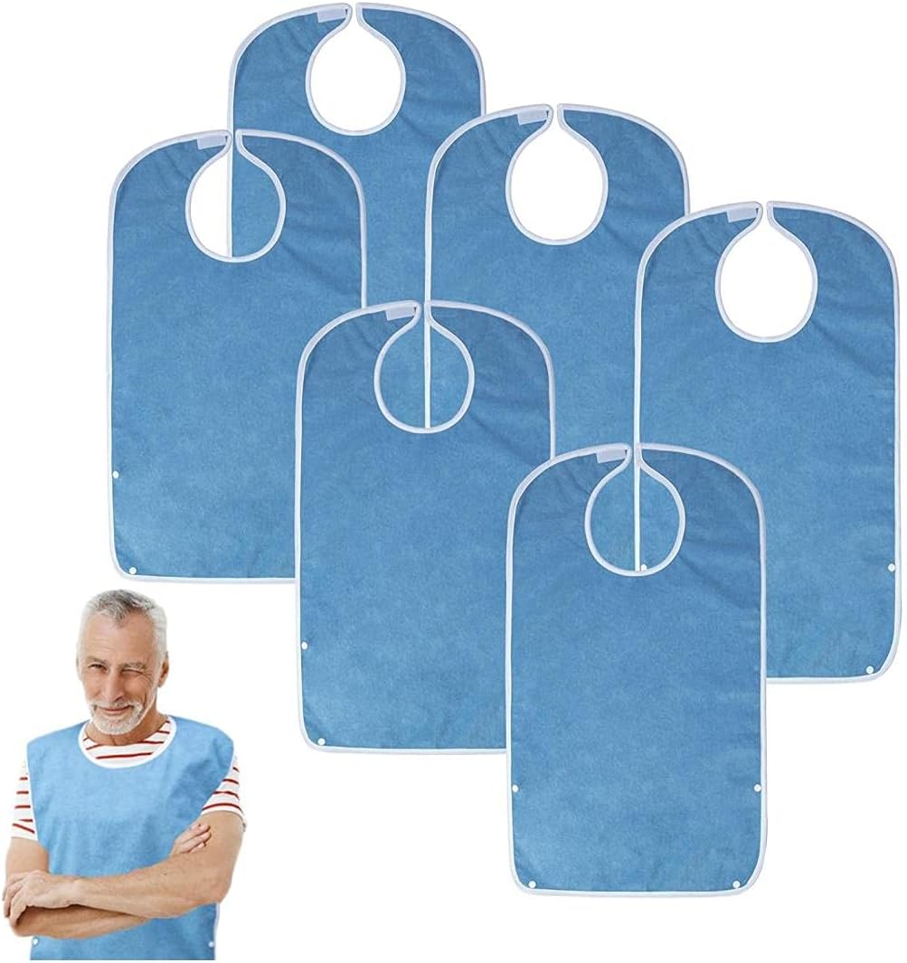 Adult Bibs for Eating, Waterproof Clothing Protector with Premium Terry Cloth(Blue)