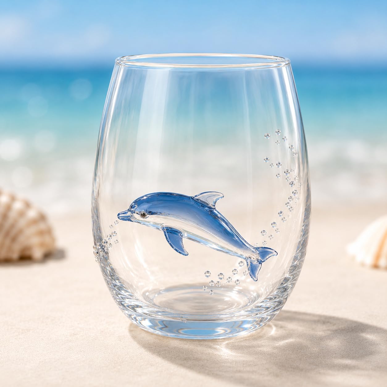 pluffy Artisanal Blue Ringed Octopus Glassware, 3D Ocean Animal Artisan Glassware Collection for Fresher Sips (Dolphin)