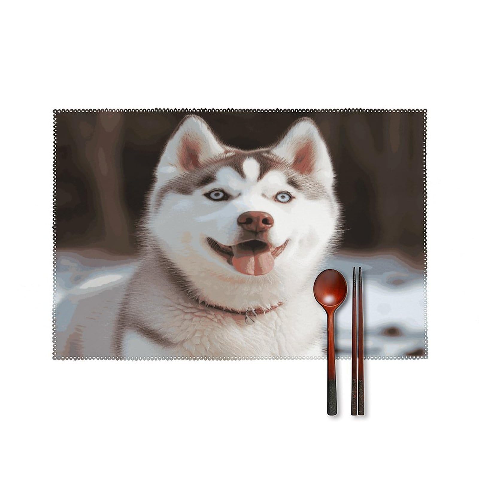 Btcowzrv Style Husky Piquant Dog Canvas Placemats Set Of 6, Wipeable Washable Place Mats For Indoor & Outdoor, Table Mat Decor For Kitchen Dining Party