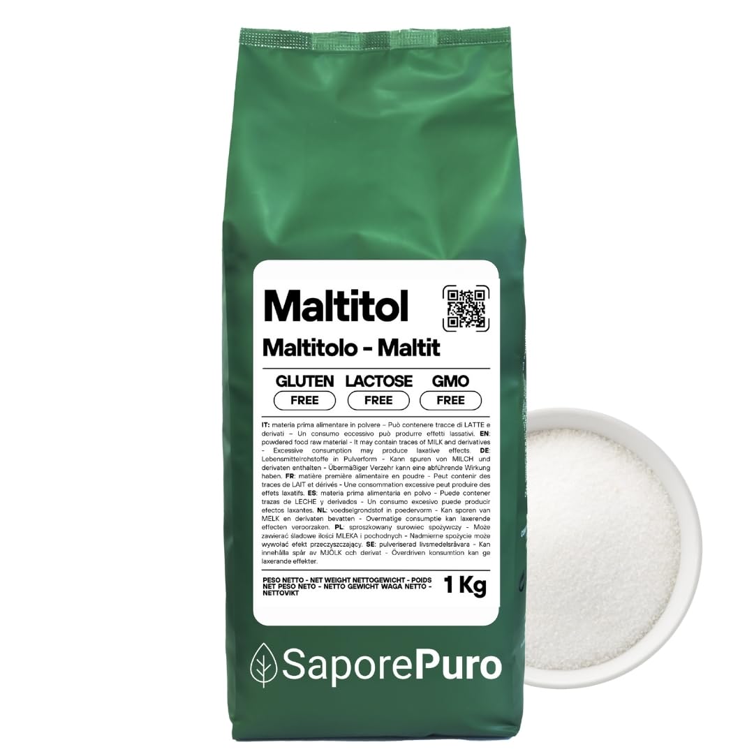 Saporepuro MALTITOL 1000 gr - polvo - edulcorante natural, sustituto del azúcar bajo en calorías, ideal para bebidas dulces y recetas cetogénicas sin azúcar