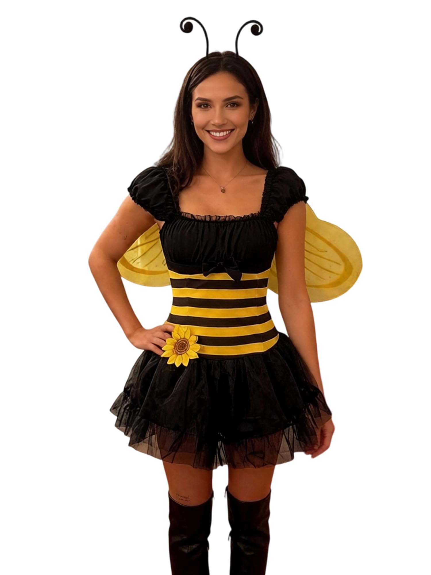 Lshyuehao Halloween Bumble Bee Costume for Women Ladybug Cosplay Dress with Wings (K5-Yellow, M) — image 1