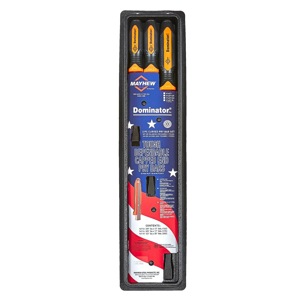 Mayhew Tools 14071OR Dominator Pro 3-teiliges Hebelstangen-Set, 30,5 cm, 43,2 cm und 63,5 cm gebogene Hebelstangen, orange