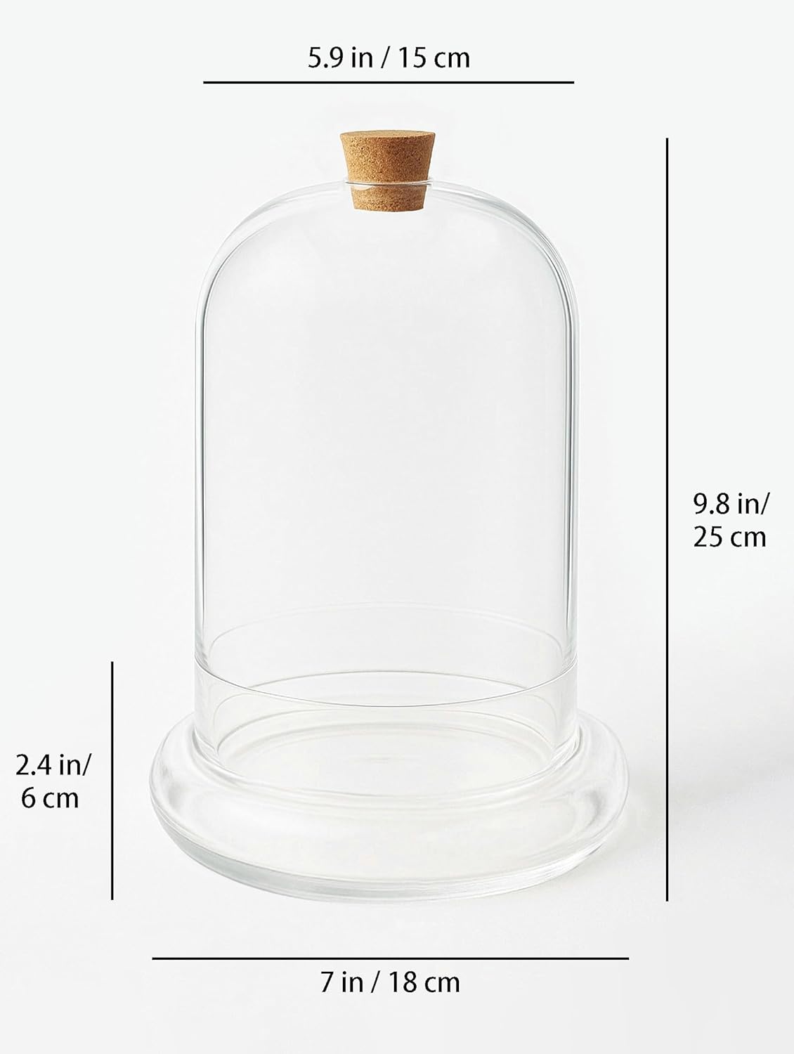 Handblown 10" Glass Terrarium with Opening for Air Flow & Cork Stopper Cloche Style Glass Dome Vivarium Display Case (Large)