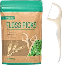 Y-Kelin Twin-Line Dental Floss Stick -100 Pcs Eco-Friendly Wheat Straw Floss Picks, Dental Floss, Teeth Cleaning,Sustainable & Reusable, Vegan & Cruelty-Free
