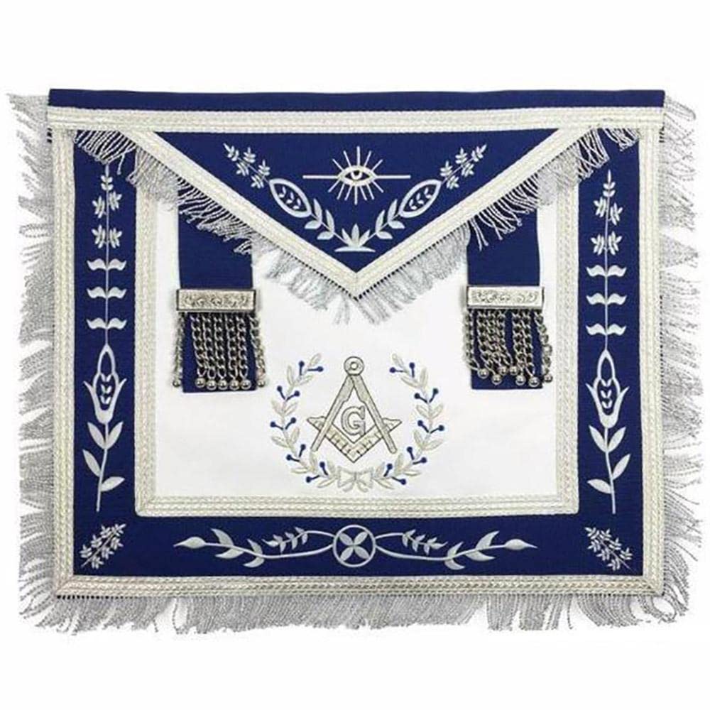 Masonic Blue Lodge Master Mason Silver Machine Embroidery Freemasons Apron (Synthetic,Machine Embroidery)