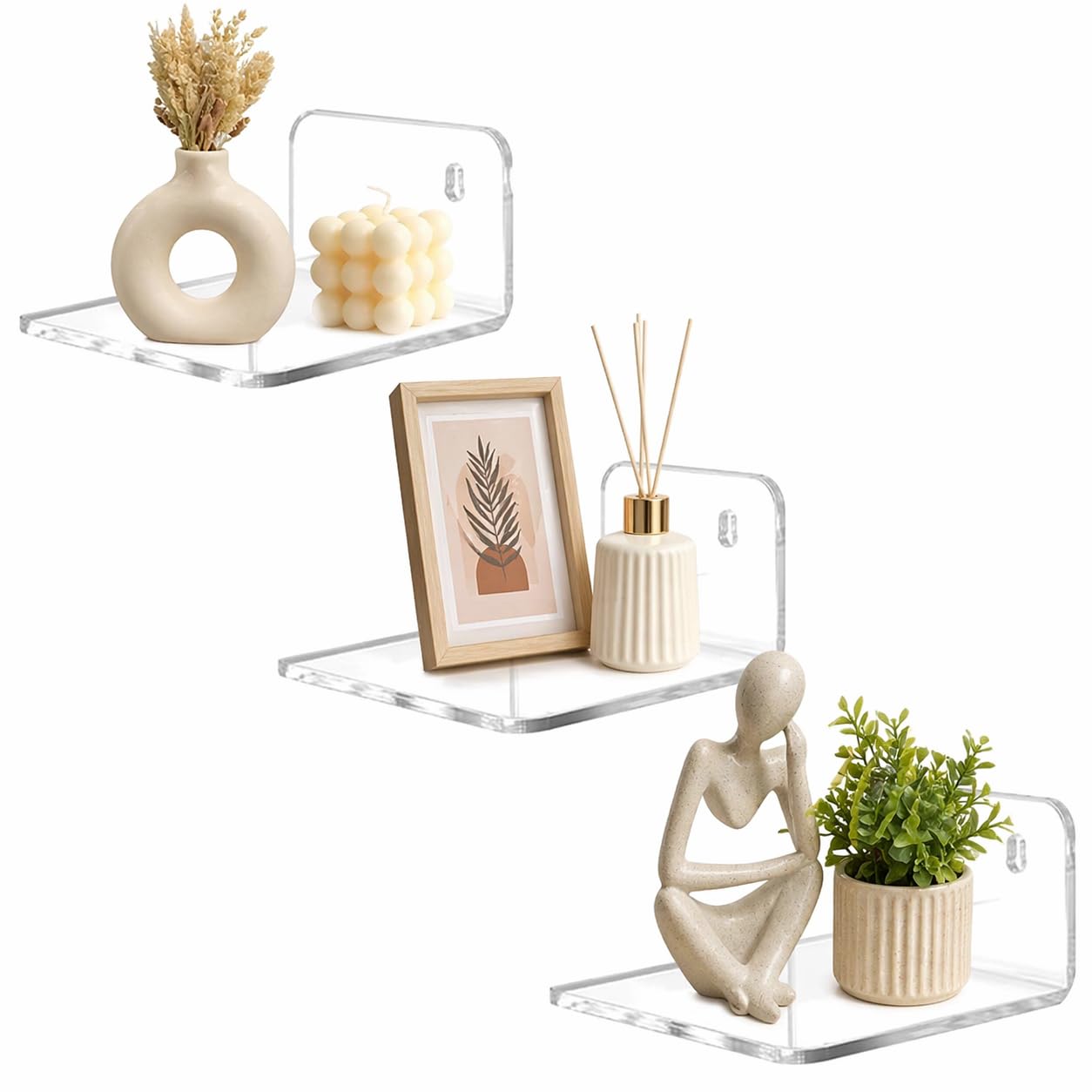 Kevro Acrylic Small Shelf,Mini Floating Wall Shelf,Wall Mounted Storage Shelf,for Pop Figures,Plant,Picture Photo Modern Wall for Office Bedroom Living Room,Clear (2 Pack)-image-47