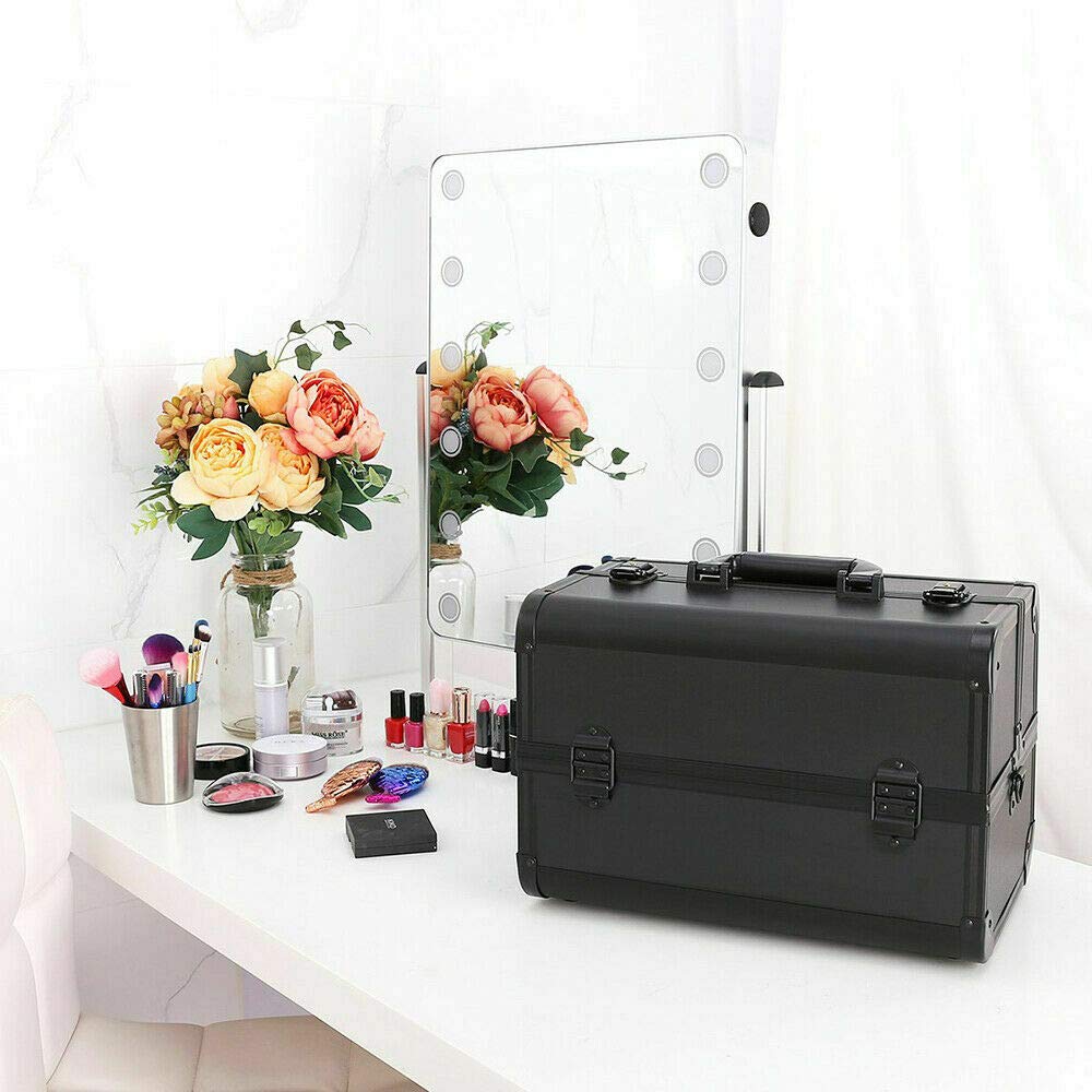 Adson Professional Makeup Box Cosmetics Case Jewelry Organiser Vanity Make Up Storage Box Beauty Train Case Lockable with Keys (Black & Pink) 32x21x26cm 1