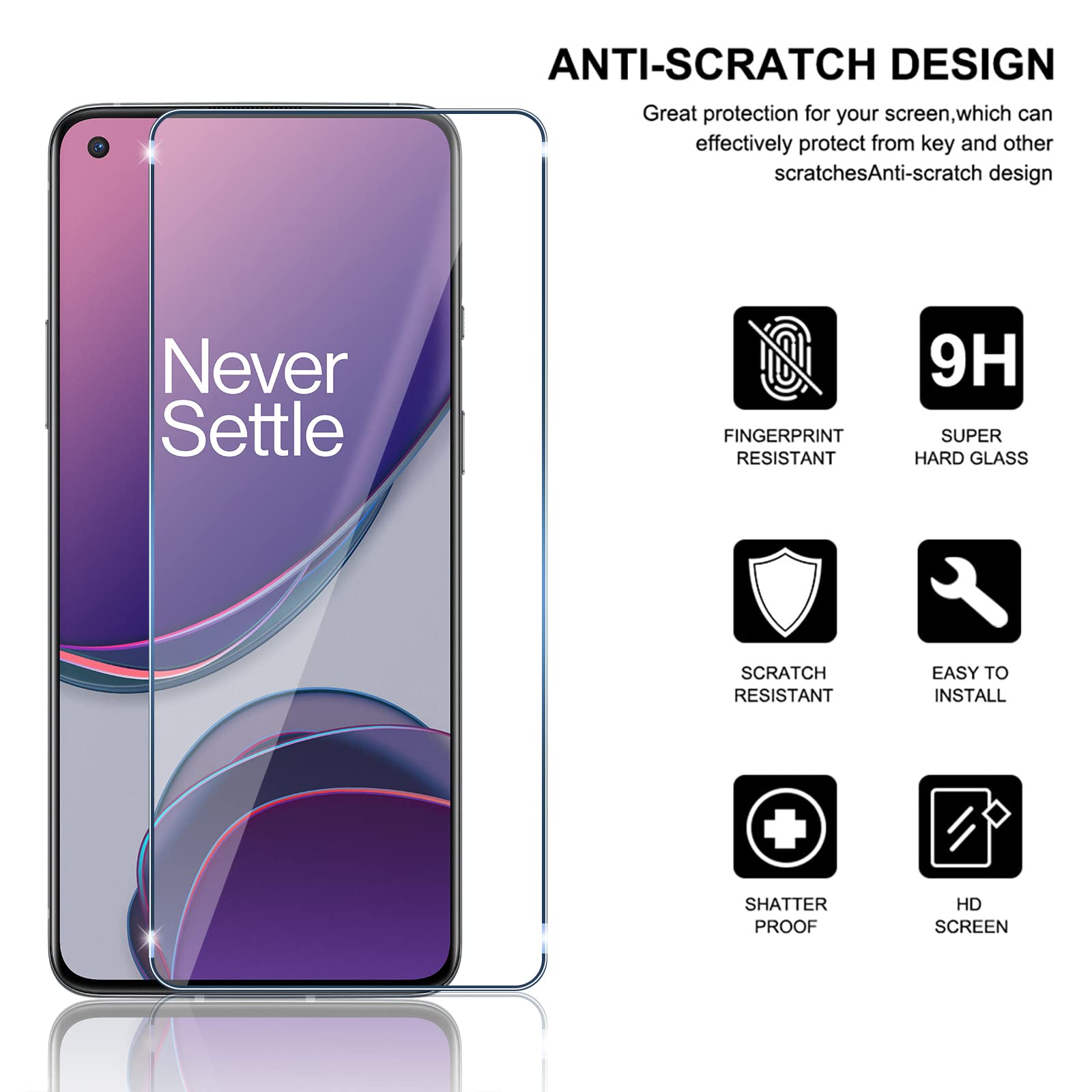 Pellicola Vetro Temperato Per OnePlus 8T - 3 Pezzi Schermo + 2 Pezzi Fotocamera, Ultra Sottile, Anti-Graffio, Senza Bolle - copertina