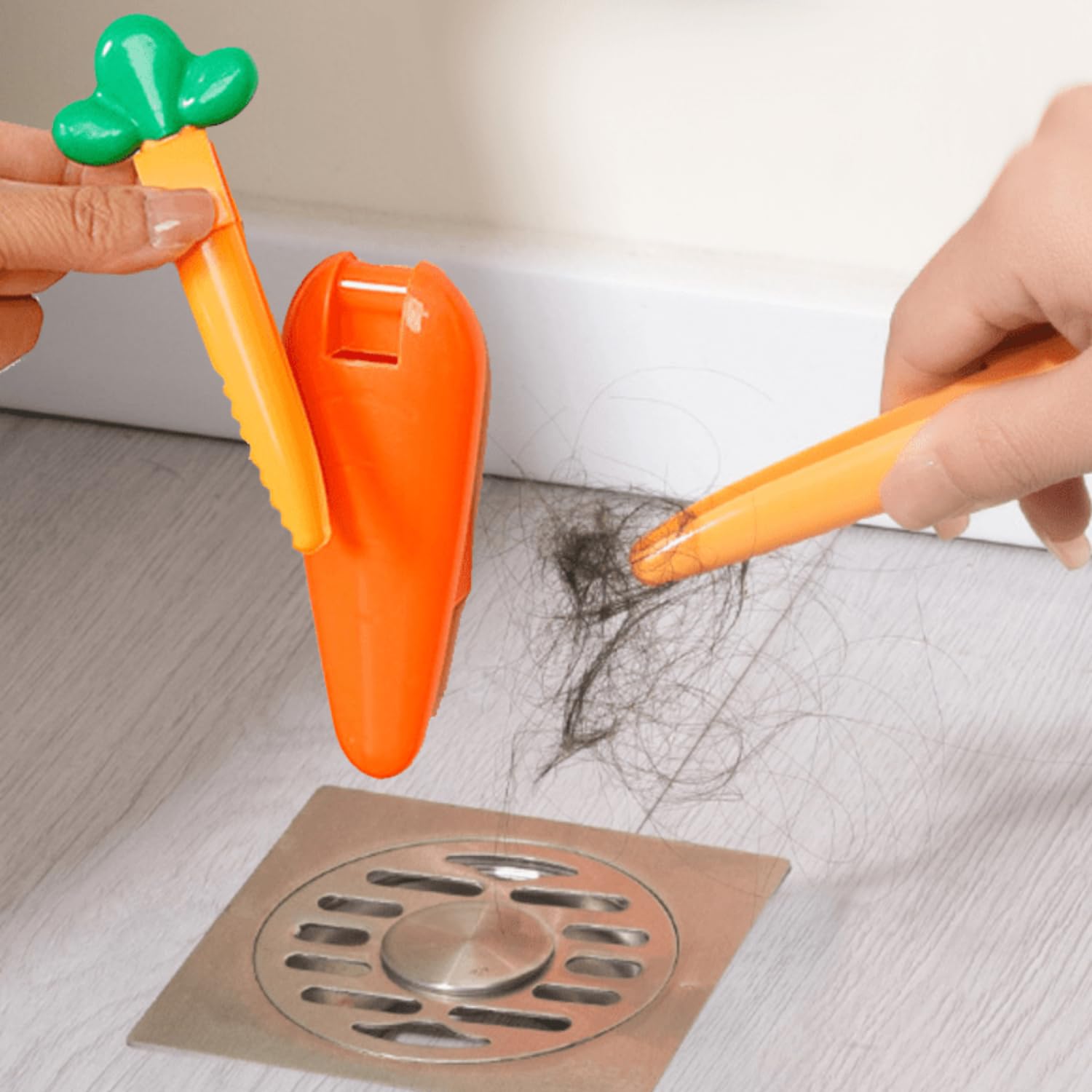 WAGKOVA Bathroom Hair Cleaning Tools | Wall Mounted carrot Clip Tweezer | Reusable Trash Grabber Clamp | Bathroom Sink Cleaner Tool | Kitchen Tongs | Mop Holder | Bal Saaf Karne Ka Tool