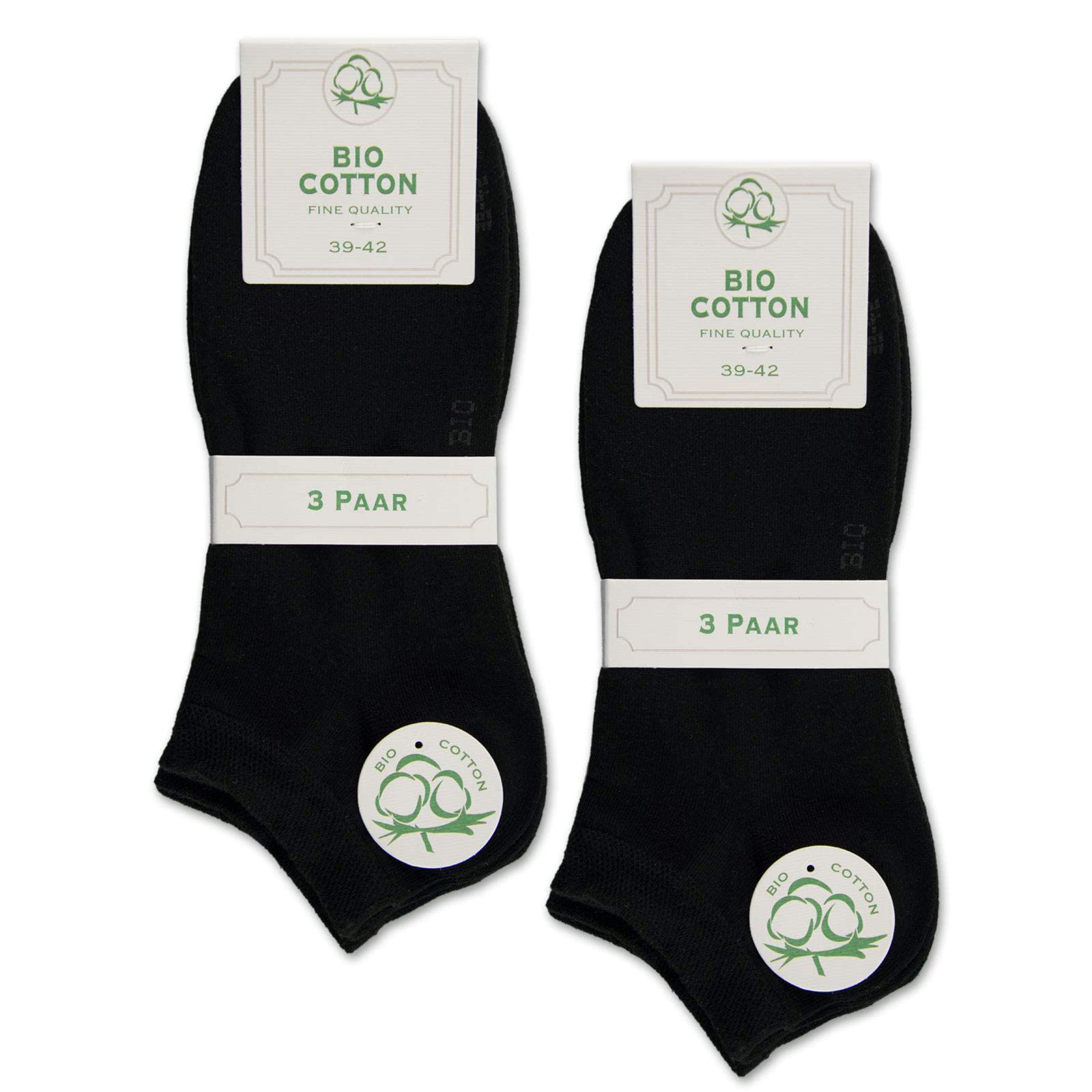 sockenkauf24 6 Paar Sneaker Socken Bio Baumwolle Herren & Damen ohne Naht mit Komfortbund