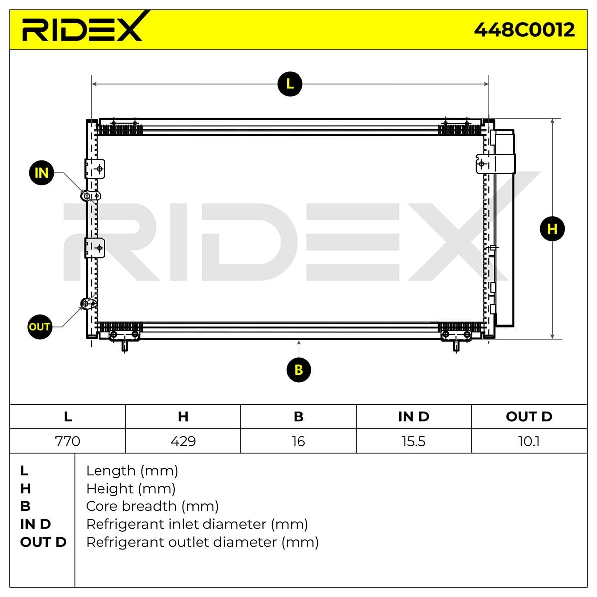 RIDEX 448C0012 Condensatore climatizzatore con essiccatore Compatibilità con MERCEDES-BENZ Classe B W245