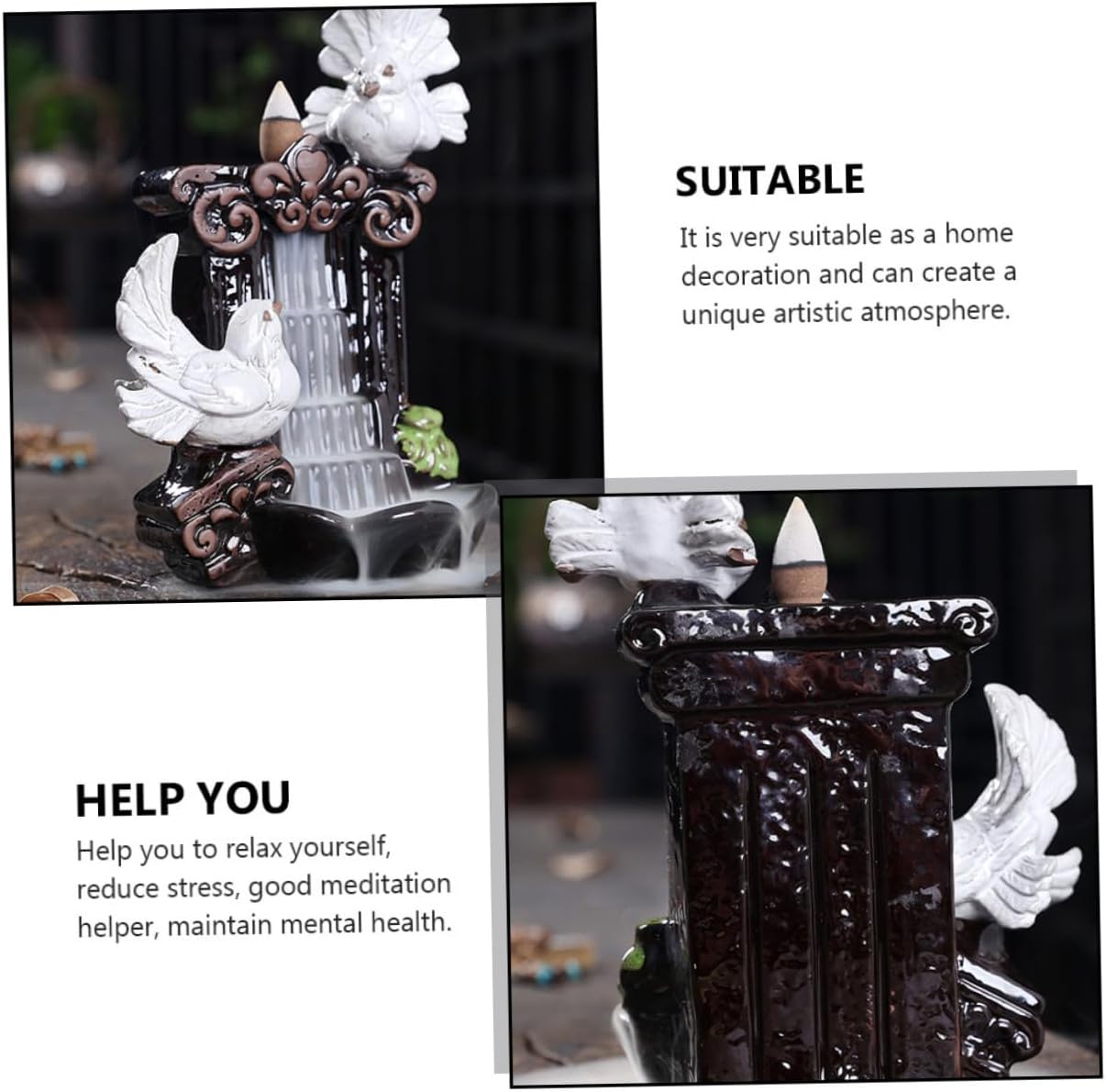 Ciieeo Ceramic Dove Incense Holder Aroma Therapy Burner Desktop Censer Ornament Zen Style Home Fragrance Decorative Censer for Office and Living Room