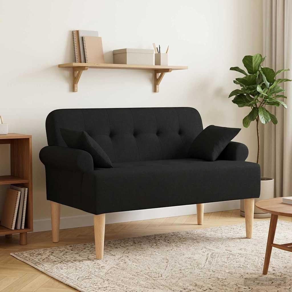 Sofá de dos plazas negro en tela y madera de 120 cm de longitud para salón