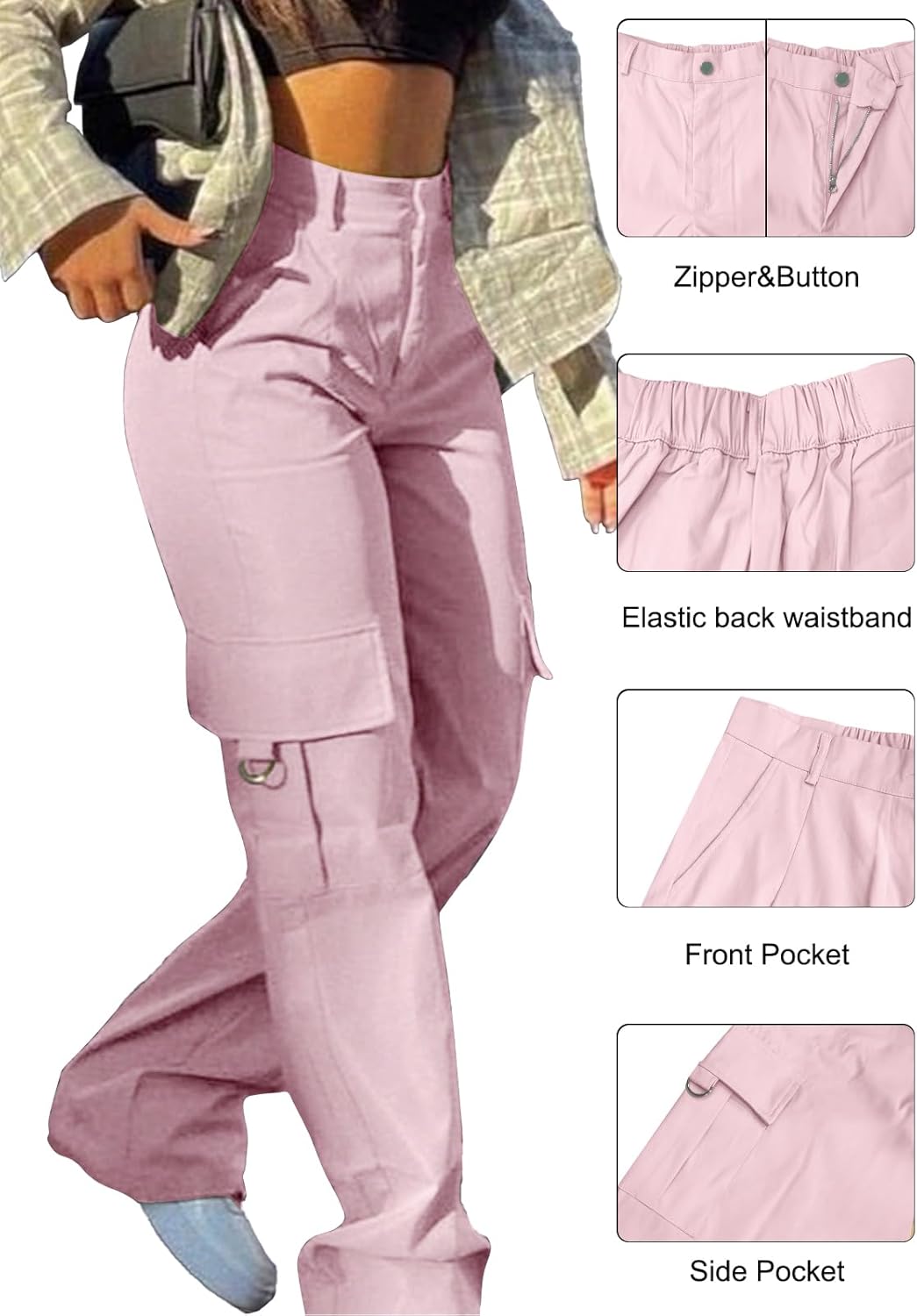 Cargo Pants for Women High Waisted Baggy Wide Leg Stretchy Y2K Streetwear Black Cargo Pants Women with Pockets - Image 5