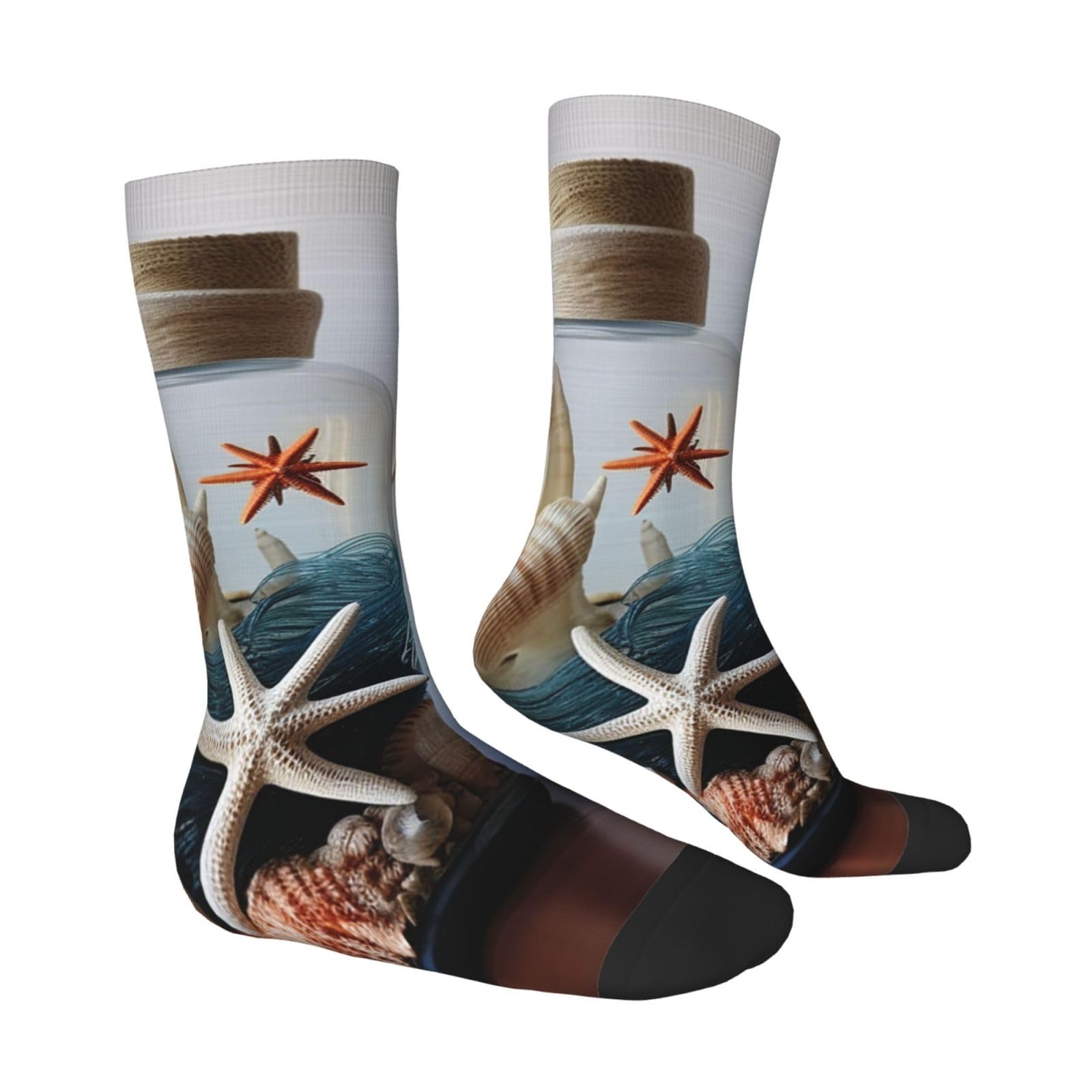 LZQPOEAS Bottle Seashell Starfish Lighthouse Athletic Socks Unisex Cushioned Crew Socks Hiking Running Calf Sock Soft Above Ankle Sock