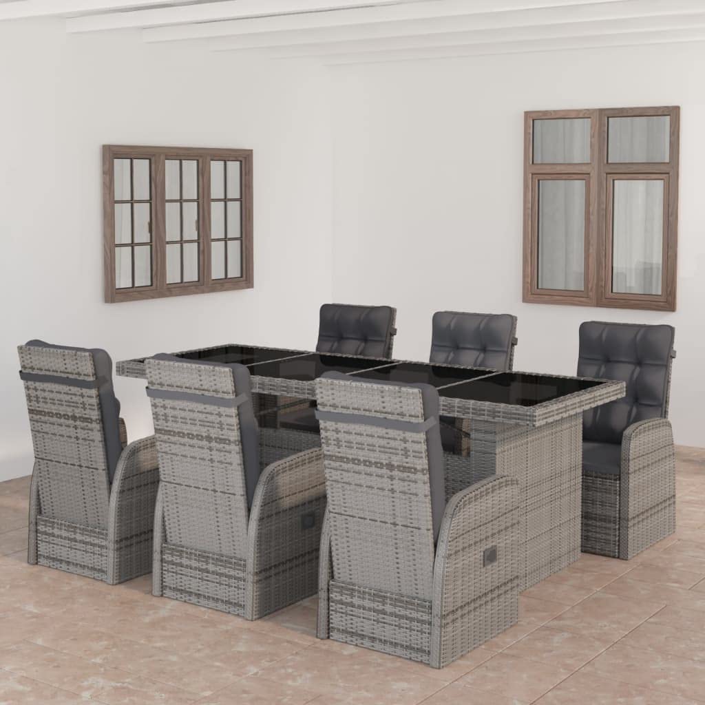 vidaXL Gartenmöbel 7-TLG. mit Auflagen Sitzgruppe Gartengarnitur Sitzgarnitur Gartenset Tisch Stühle Gartentisch Gartensessel Poly Rattan Grau