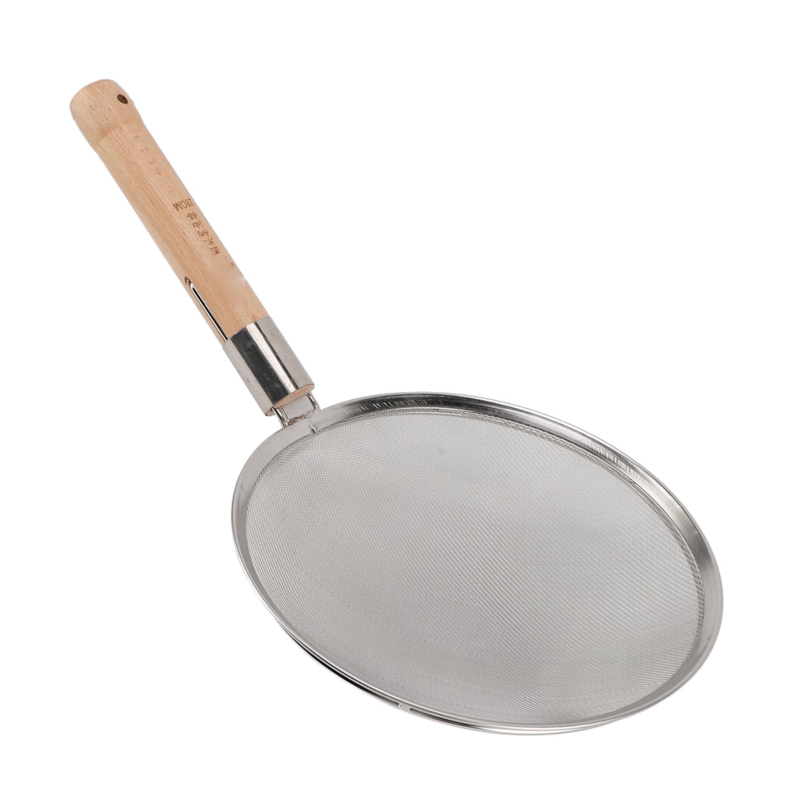 Cuchara Espumadera de Malla Fina con de Madera, Cuchara Ranurada de Acero Inoxidable Ligera y Portátil, Perfecta para Cocinar y freír. (28 cm/11,0 pulgadas de diámetro)
