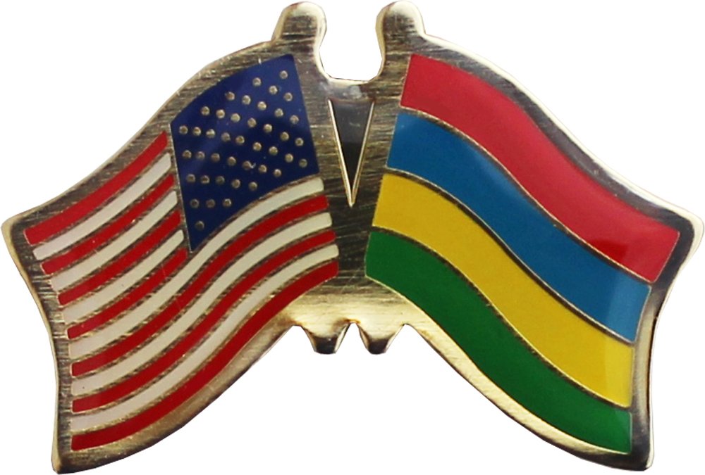 USA and Mauritius Flag Die-struck Metal Friendship Lapel Pin with Butterfly Clasp Closure