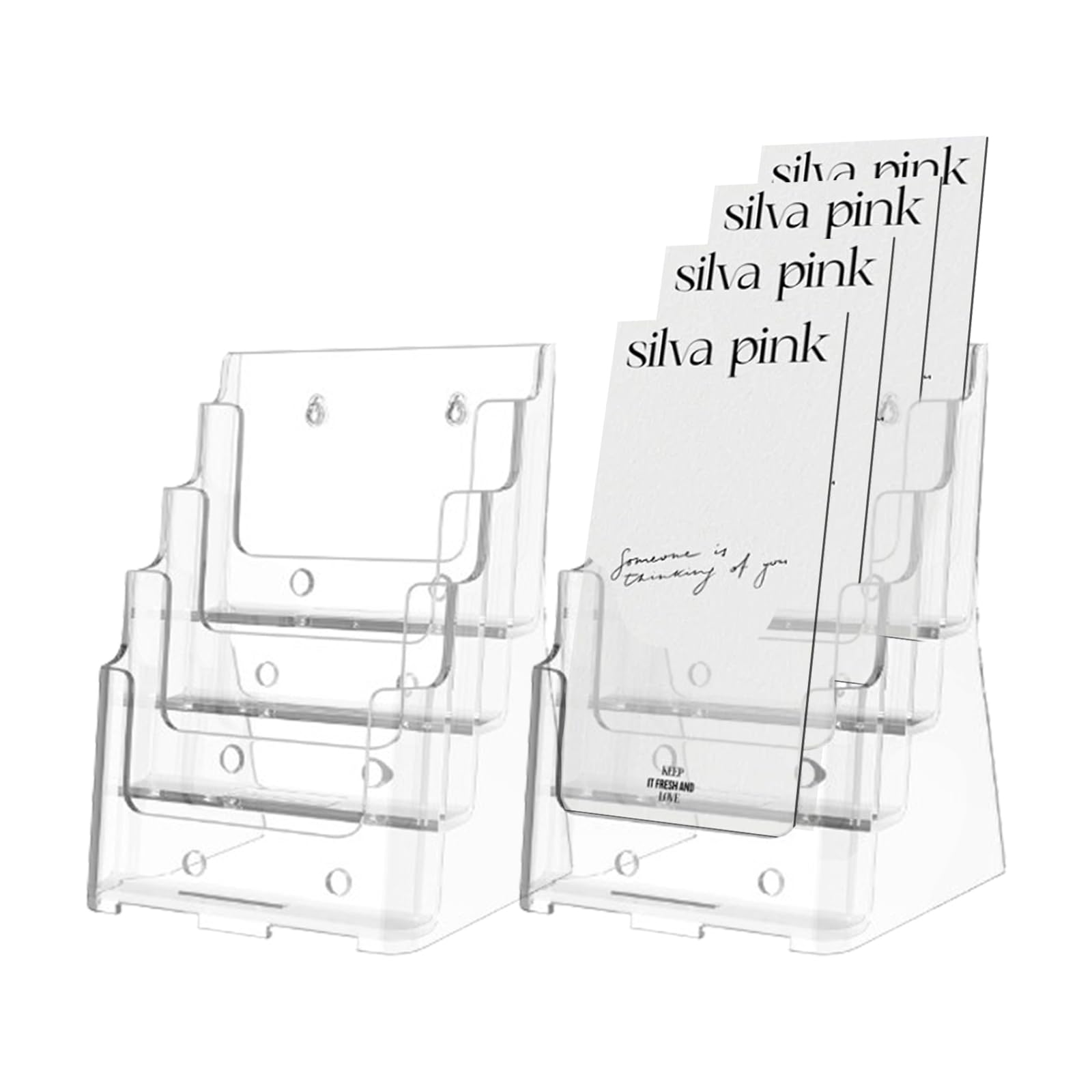 2 supporti per brochure in acrilico, 4 ripiani, 16,5 x 25,4 cm, trasparenti, per volantini, opuscoli, supporto per letteratura da parete e bancone.