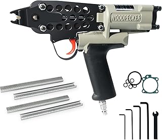 WOODPECKER C-760FA 16 Guage Pneumatic Hog Ring Gun, Standard 3.0 mm to 4.8 mm Closure Diameter, 1/2-Inch Crown Hog Ring Staples, Air Hog Ring Plier Tool for Wire Cages, Seat Making, Fencing