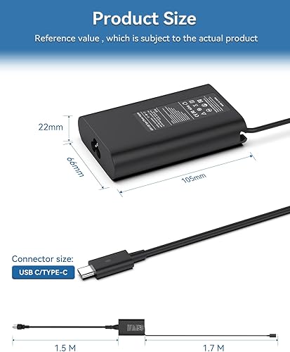 Miniatura 3 de Cargador USB C de 65 W y 45 W para laptop compatible con Dell Latitude 5420 5520 5320 7410 7390; apto para XPS 12 9250 XPS 13 9350 9370; apto para