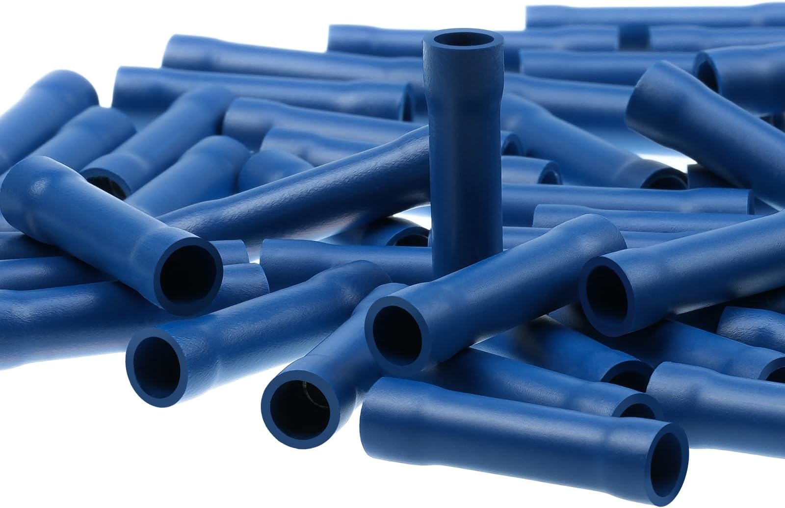AIRIC Blue Butt Connectors Crimp Splice Terminals 100 pcs 16-14 AWG Electrical Connector, Fully Insulated PVC Wiring Crimps Terminal for 16,14 Gauge Wire