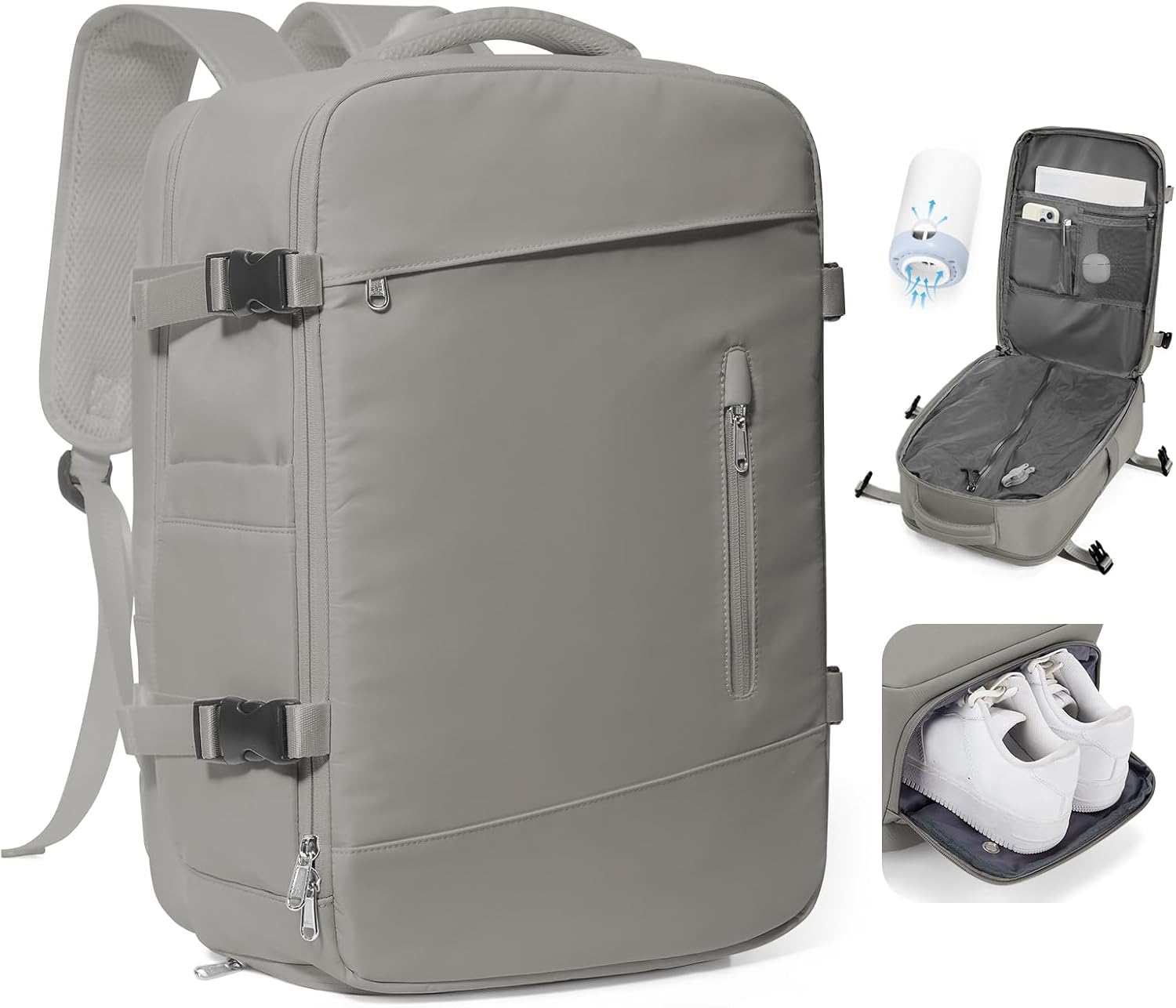 Travel Vacuum Backpack Airback Vacpack Seal Packing Backpack with Pump Storage Vacuum Compression Seal Bags Carrry on Flight Approved Personal Item Compression Laptop Work Back Pack Grey Brown