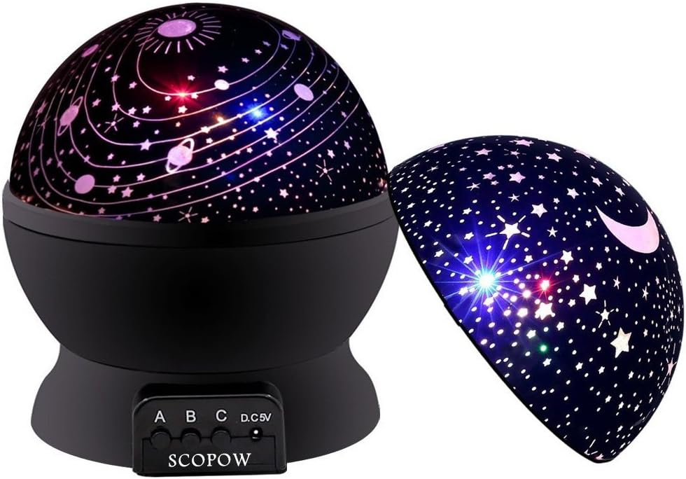 Baby Star Projector Night Light, SCOPOW Stars Night Light Projection Lamp 360 Degree Rotation 3 Lighting Mode Sky Lamp for Kids Bedroom (Black)