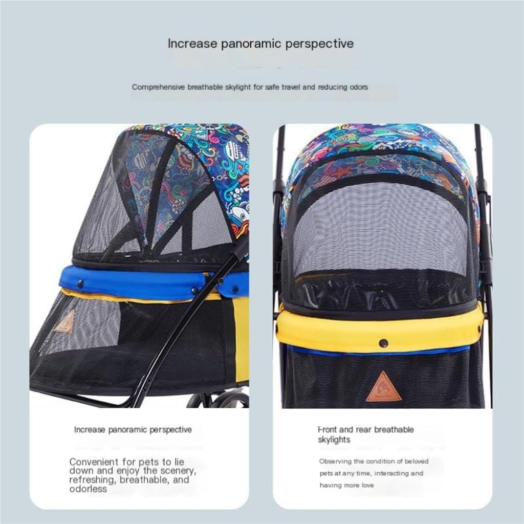 Pet Strollers Panoramic Perspective Lightweight Folding Pet Stroller Pet Stroller for Outdoor Play Cat and Dog Stroller Pet Stroller Medium(Yellow)