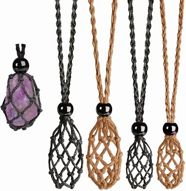 weryerker 4 PCS Crystal Cage Necklace Cord Empty Holder Replacement Hand-Woven Cord with Adjustable Length L and M Size