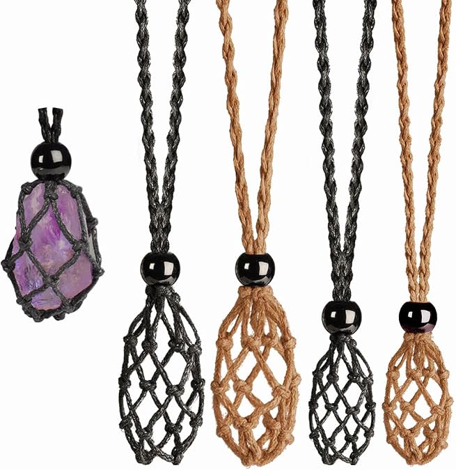 weryerker 4 PCS Crystal Cage Necklace Cord Empty Holder Replacement Hand-Woven Cord with Adjustable Length L and M Size