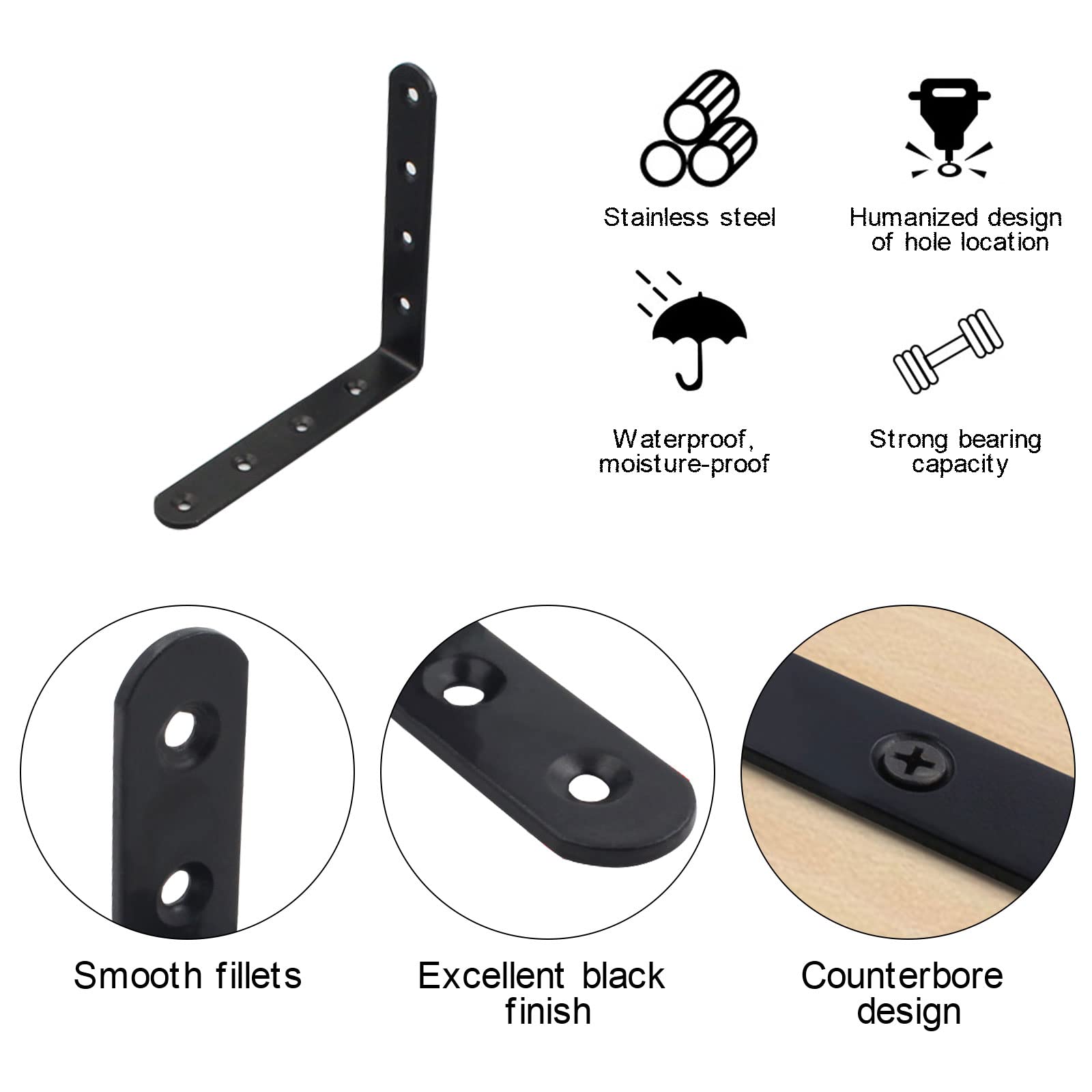 20 Pcs Black Corner Brace L Bracket,50mmx50mm,Stainless Steel 90 Degree - View #11