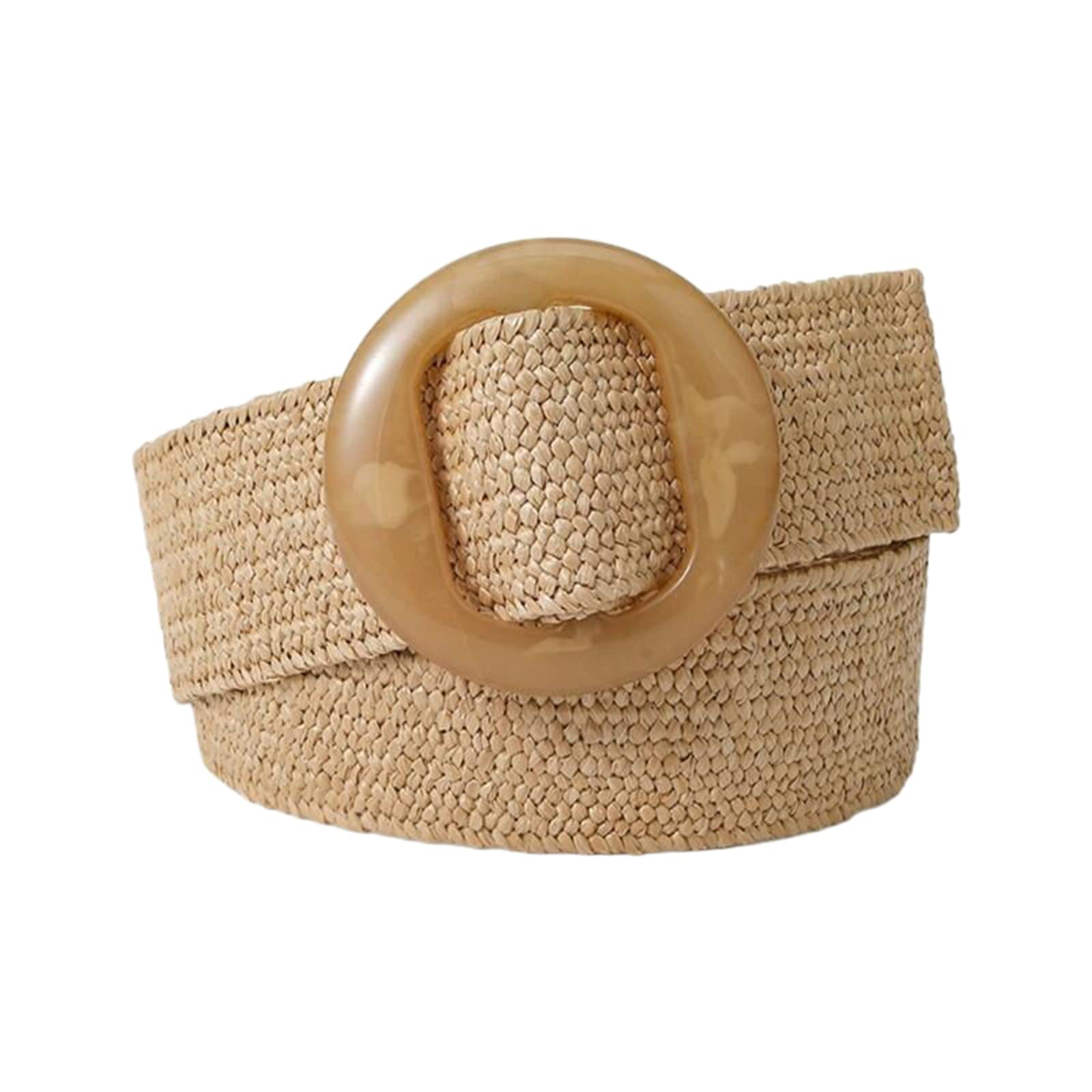 Rfxcom Adjustable Buckle Belt Women's Elastic Band Woven Braided Wide Belt Color Straw Vintage, Khaki, One Size