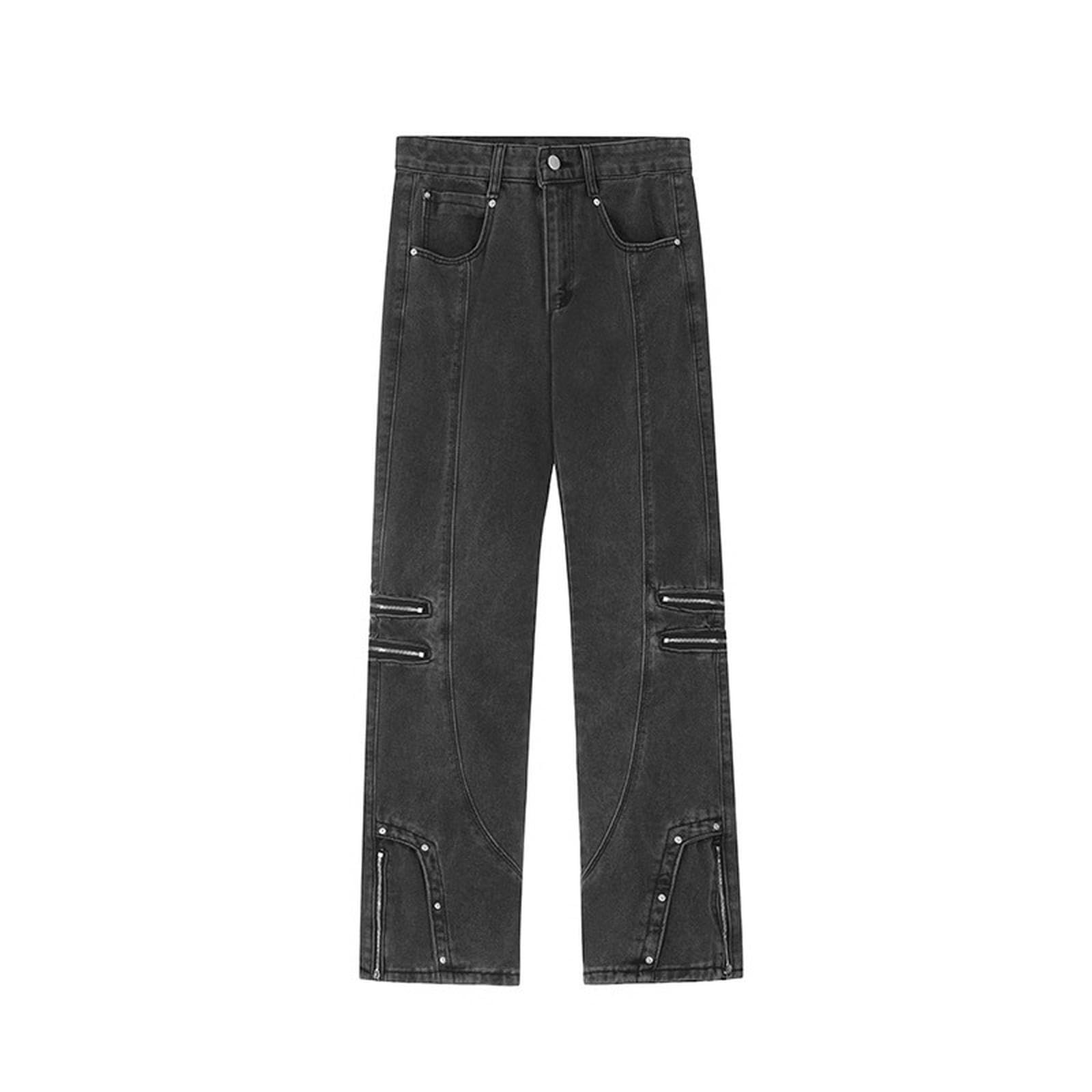 High Street Zipper Jeans Pantaloni Svasati Larghi da Uomo - Nero - L