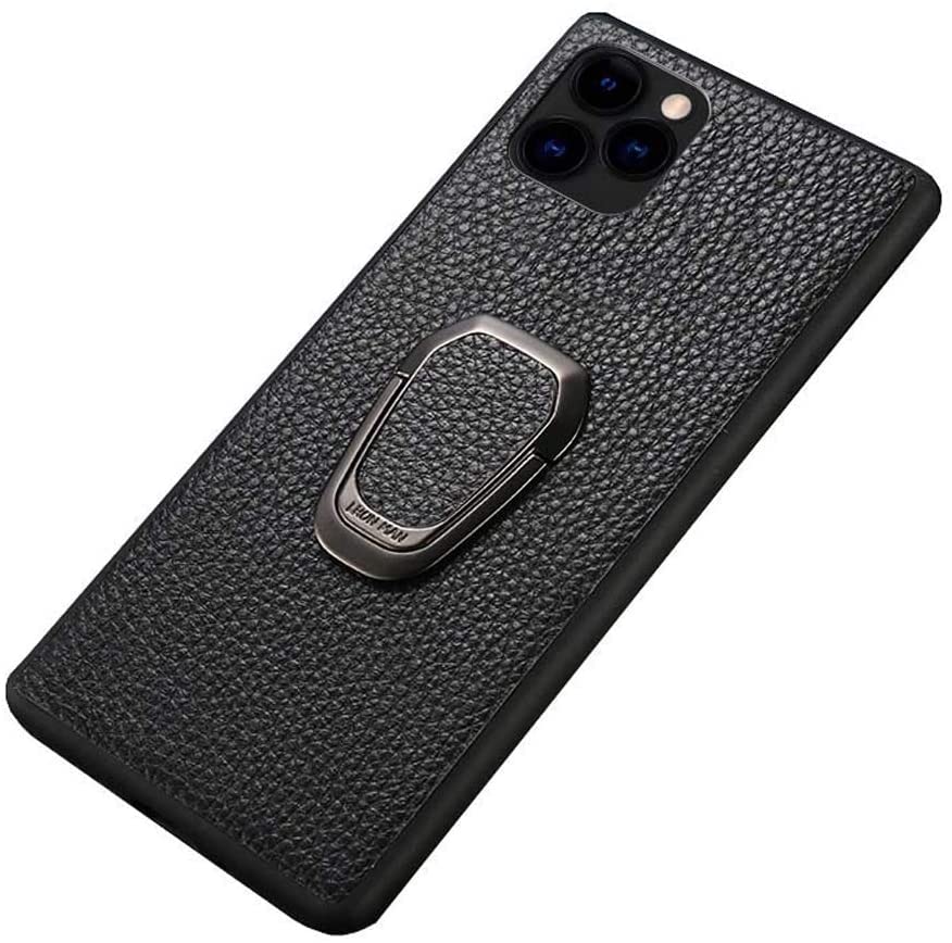 Étui de téléphone en cuir pour conducteur d'iPhone 12 Pro noir avec anneau de doigt