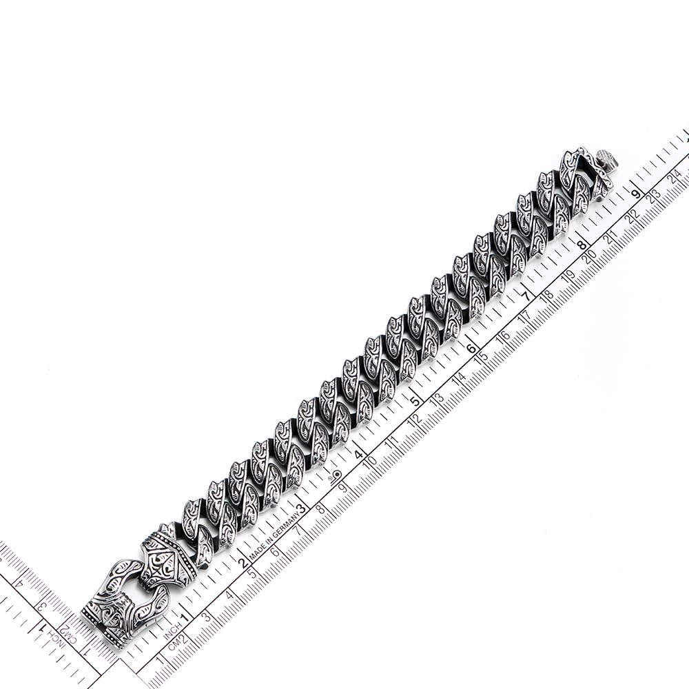 COOLSTEELANDBEYOND Herren Vintage Panzerkette Armband aus Edelstahl Farbe Silber mit Tribal Tätowierung Muster, Retro-Stil, Männlich
