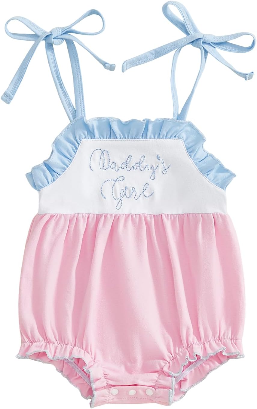 Newborn Baby Girl Clothes Daddys Girl Spaghetti Strap Bubble Romper Ruffle Onesie Infant Cute Summer Outfits