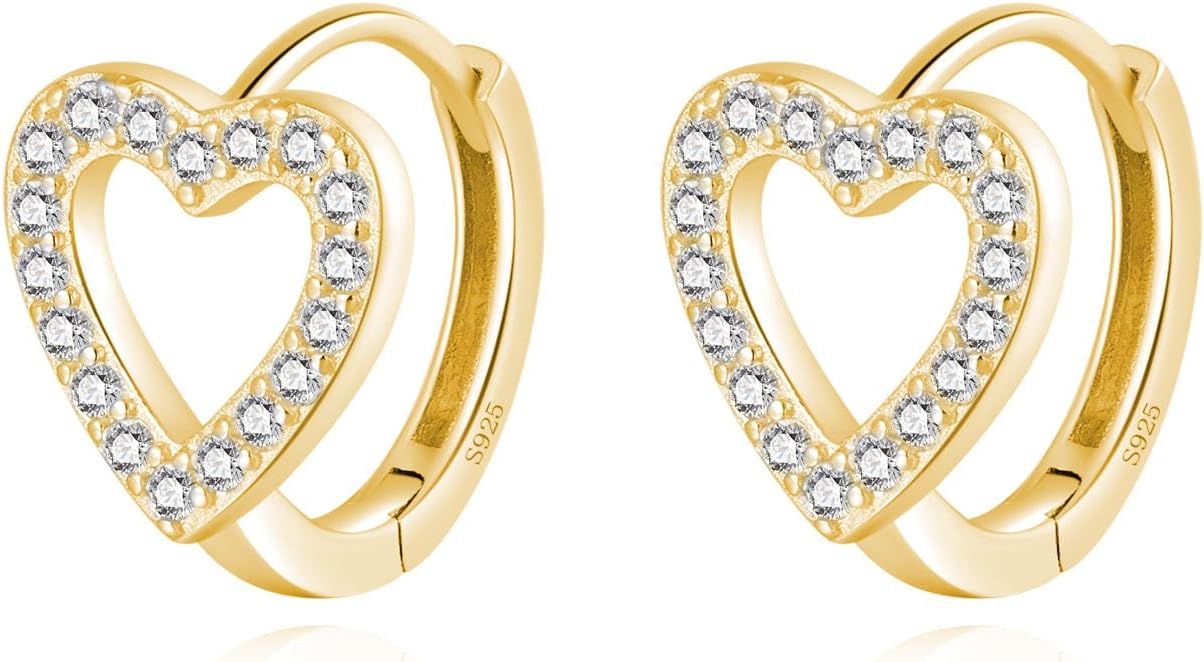 SLUYNZ Sterling Silver Love Heart Huggie Earrings for Women Teens CZ Love Heart Hoop Earrings for Valentines Day