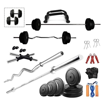 Hashtag Fitness 30 Kg Pvc Weight Home Gym With Exercise Set Push-Up Bar And Gym Set, Black