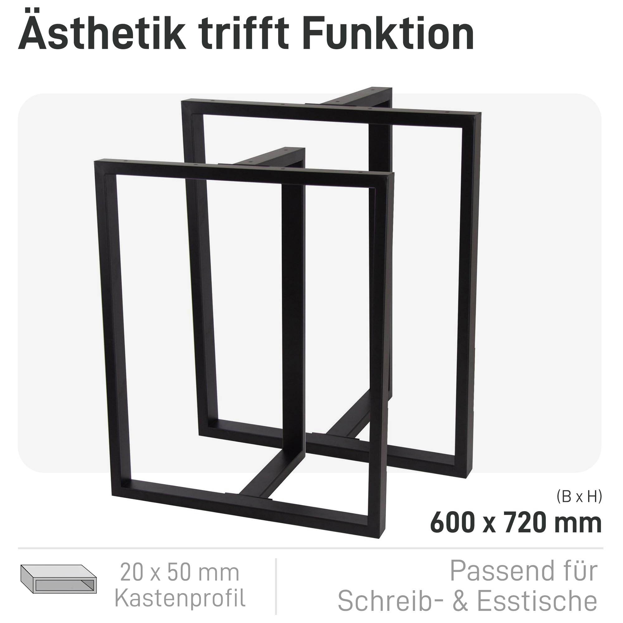 Natural Goods Berlin Tisch-Kufen T-Form | Schwerlast Tischgestell aus Metall | Möbel-Kufen stabil | Tischbeine für Esstisch & Schreibtisch | Tischfüße in Schwarz | Tischbein 60x72 cm