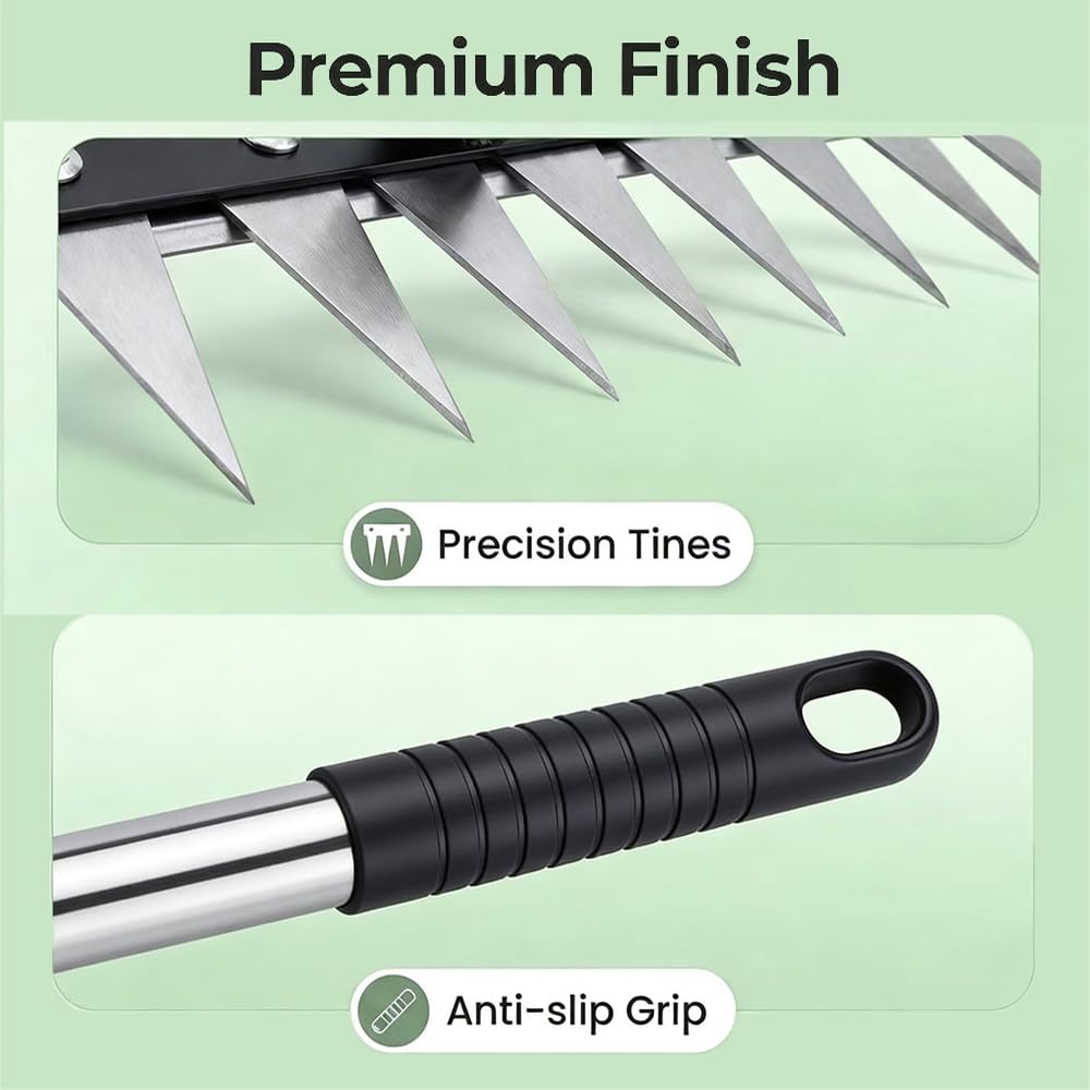 Rastrillo de Deshierbe con Mango de Acero Inoxidable 185cm, Rastrillo de Acero Grueso de 8 Dientes, Herramienta de Extracción de Malas Hierbas, para Deshierbar, Aflojar, Sembrar, Patio y Jardín - 4