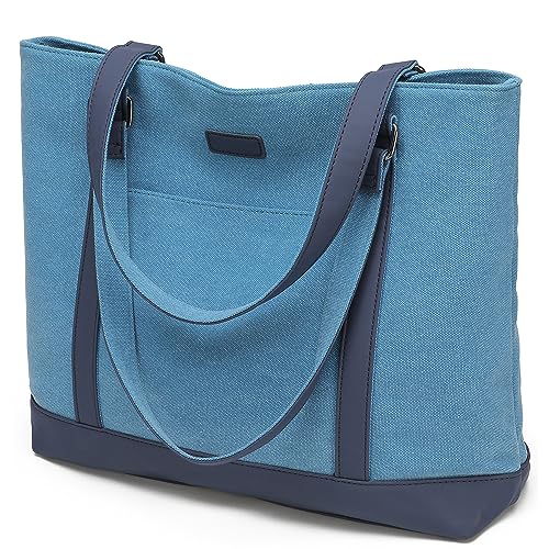 Canvas Laptop Tote Work Bag for Women with 15.6 Inch Computer Compartment Pockets