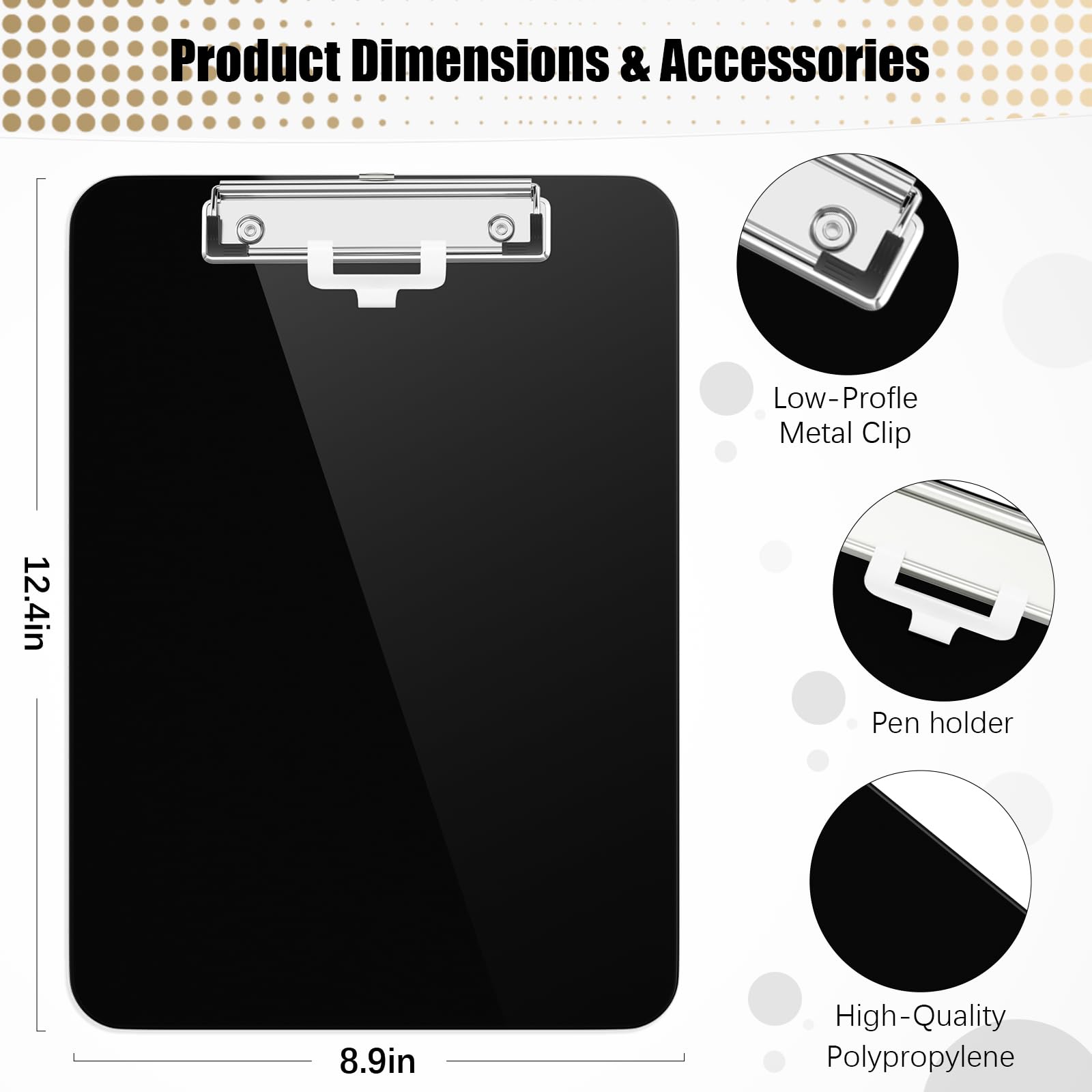 Hongri Plastic Clipboard with Pen Holder, Black 8.5x11 Letter Size Clip Board for Classroom Office, Students - Image 3
