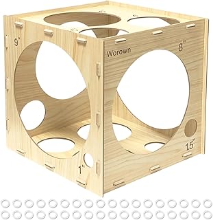 Worown 14 Holes Collapsible wood Balloon Sizer Box, Balloon Sizer Cube, Balloon Size Measurement Tools for Balloon Arches, Balloon Columns, Balloon Decorations (1-10 Inch)